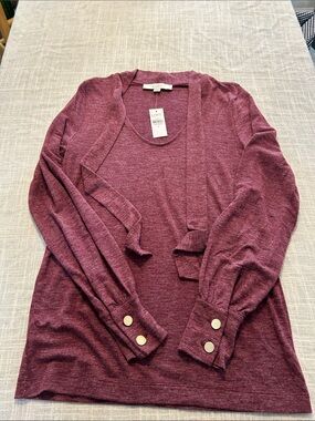 LOFT Plum Marled Top with Button Cuffs
